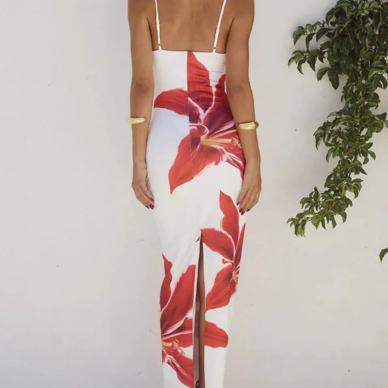 Abstract Floral Print Maxi Dress