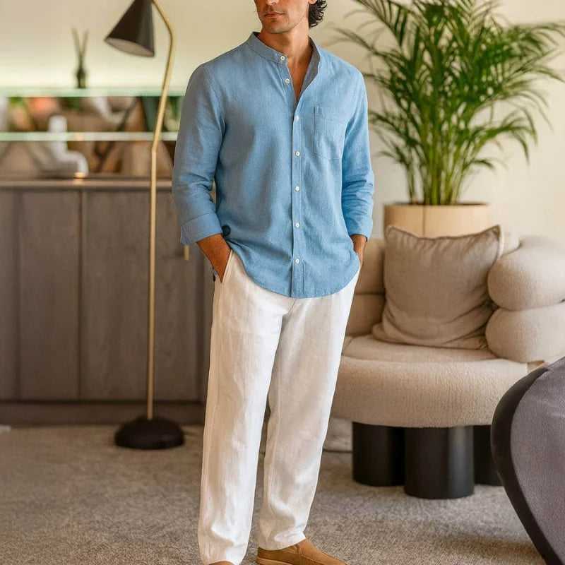 Linen Mandarin Collar Shirt