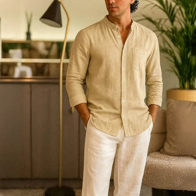 Linen Mandarin Collar Shirt