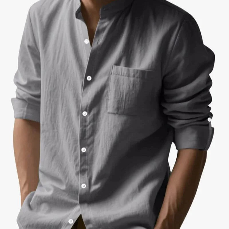 Linen Mandarin Collar Shirt