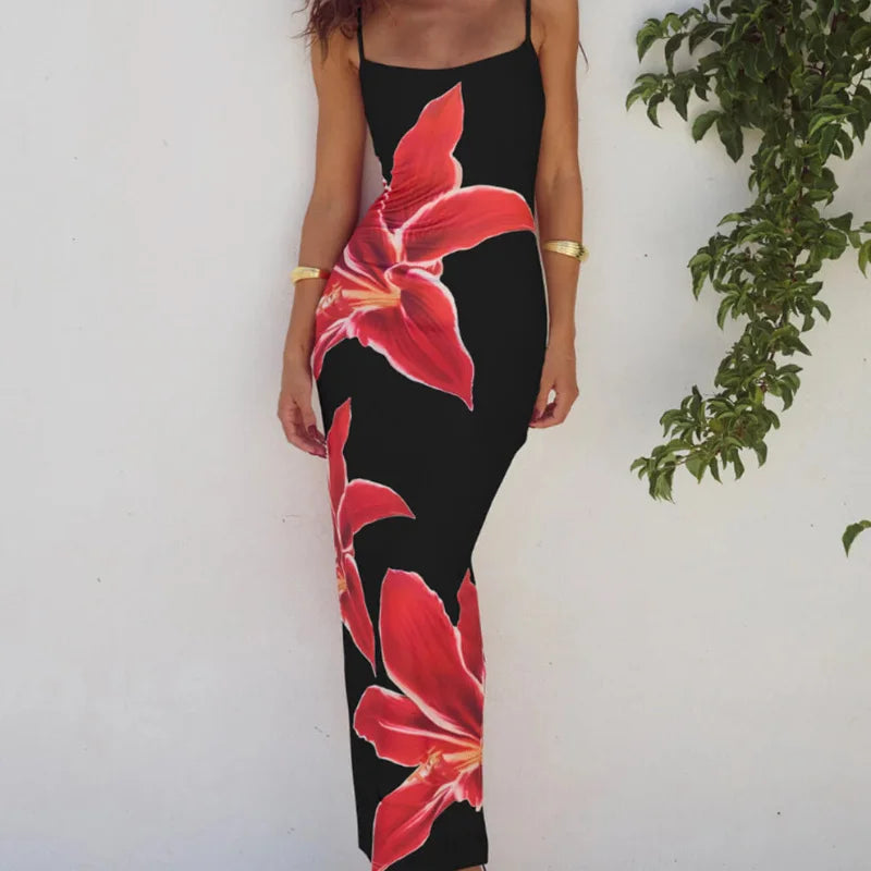 Abstract Floral Print Maxi Dress