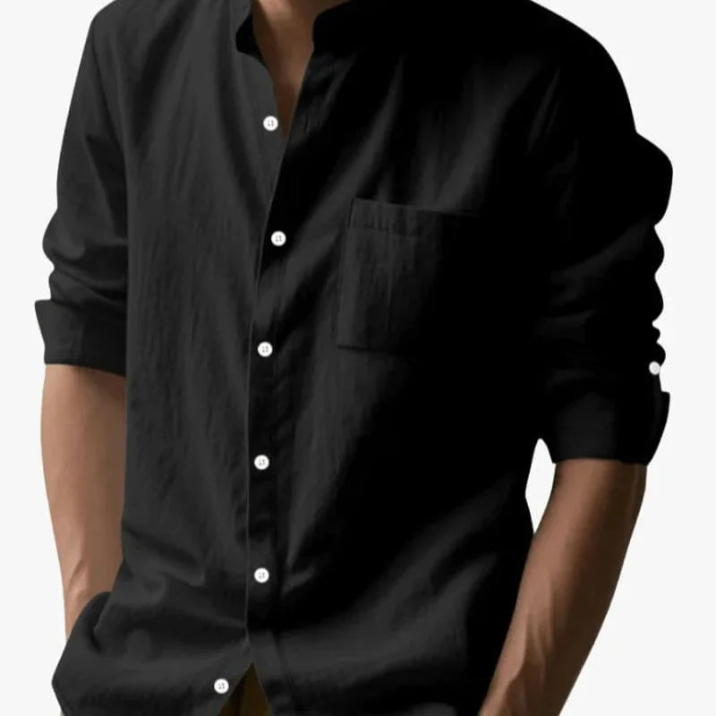 Linen Mandarin Collar Shirt