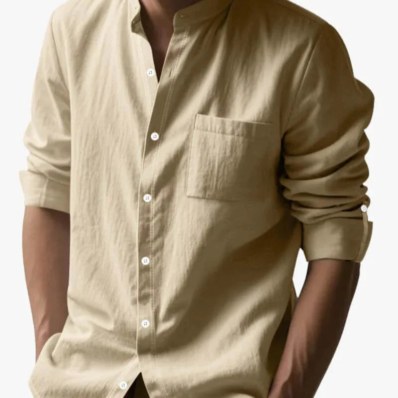 Linen Mandarin Collar Shirt