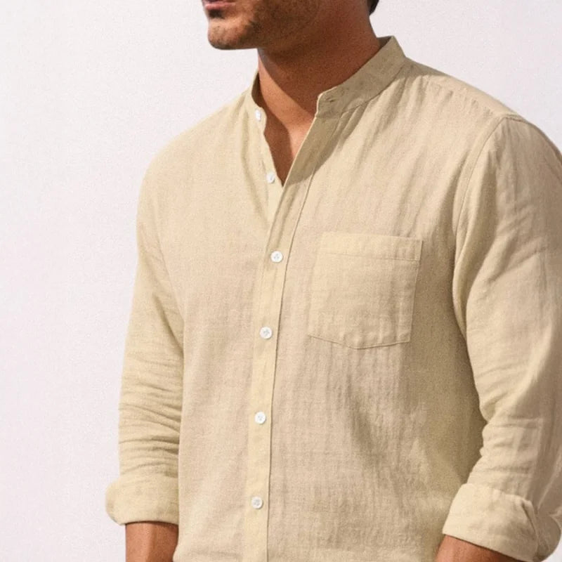 Linen Mandarin Collar Shirt