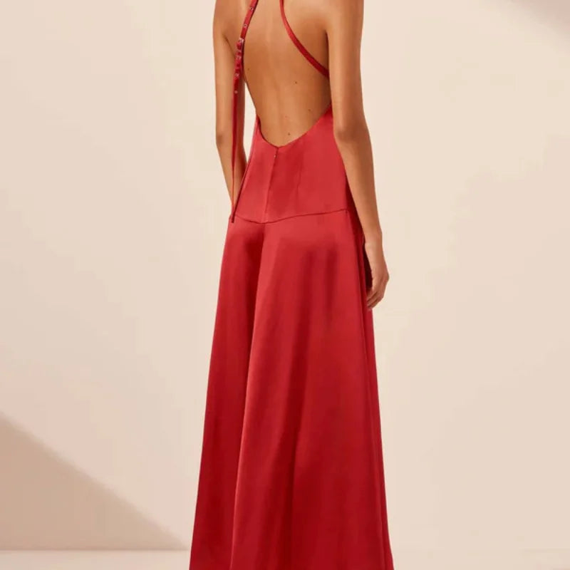 Elegant Deep V Neck Halter Maxi Dress