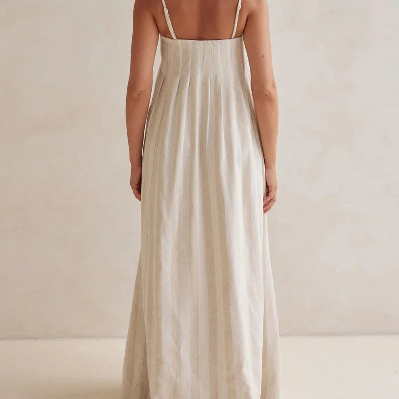 Halter Neck Striped Maxi Dress