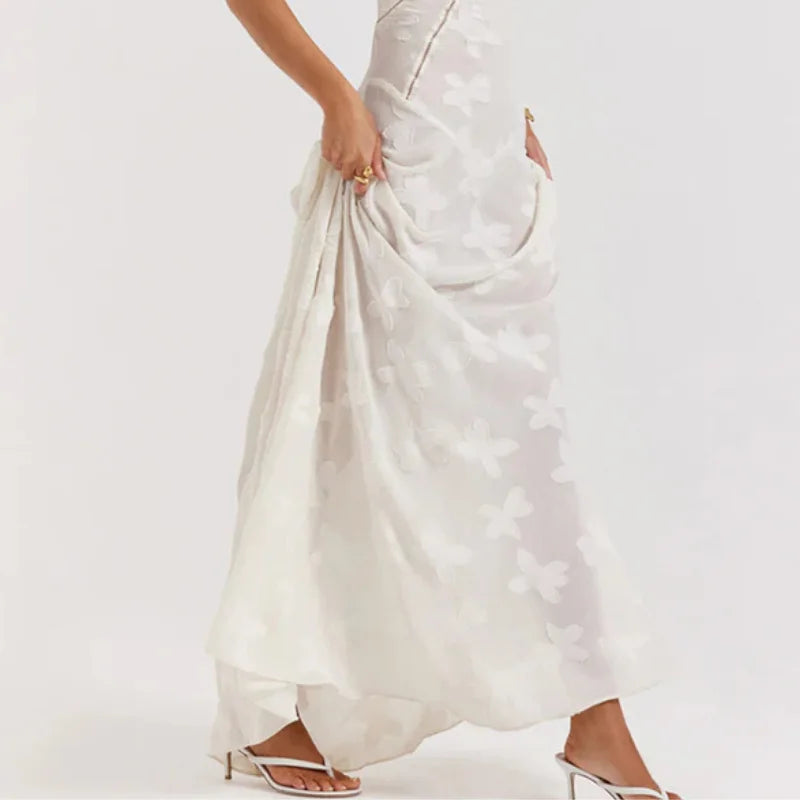 Vintage Cream Floral Lace Back Maxi Dress