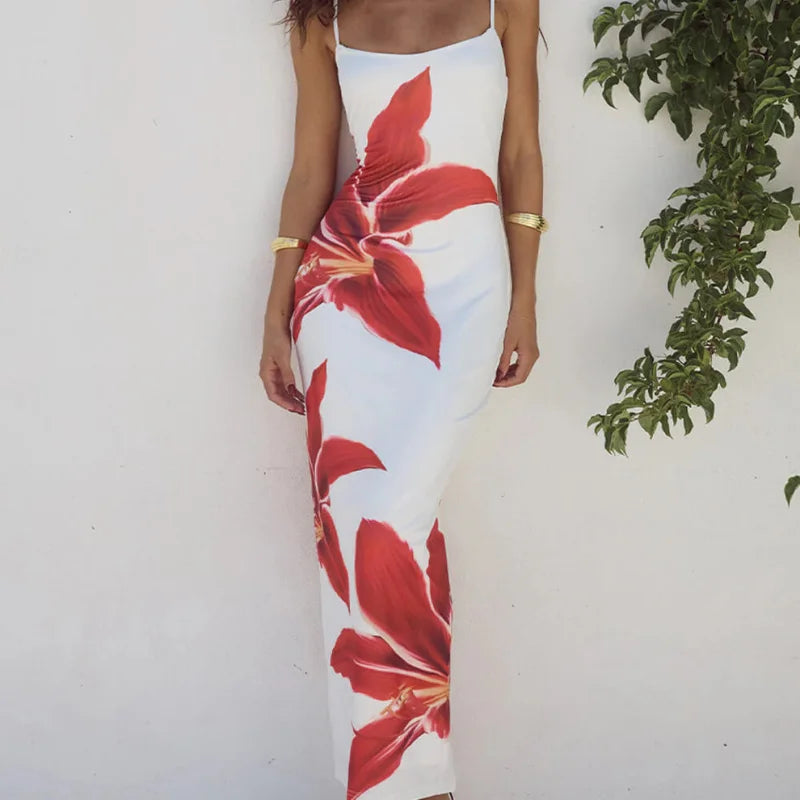 Abstract Floral Print Maxi Dress