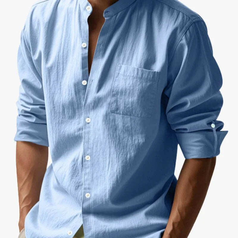 Linen Mandarin Collar Shirt