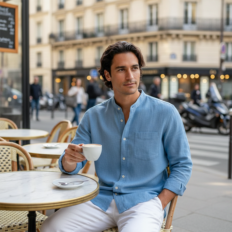 Linen Mandarin Collar Shirt